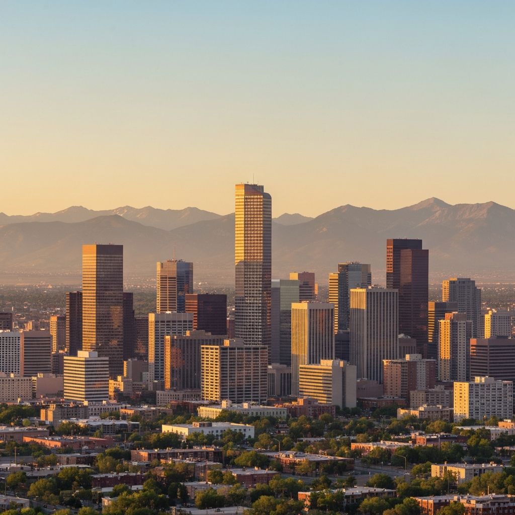 Denver skyline with Rocky Mountains